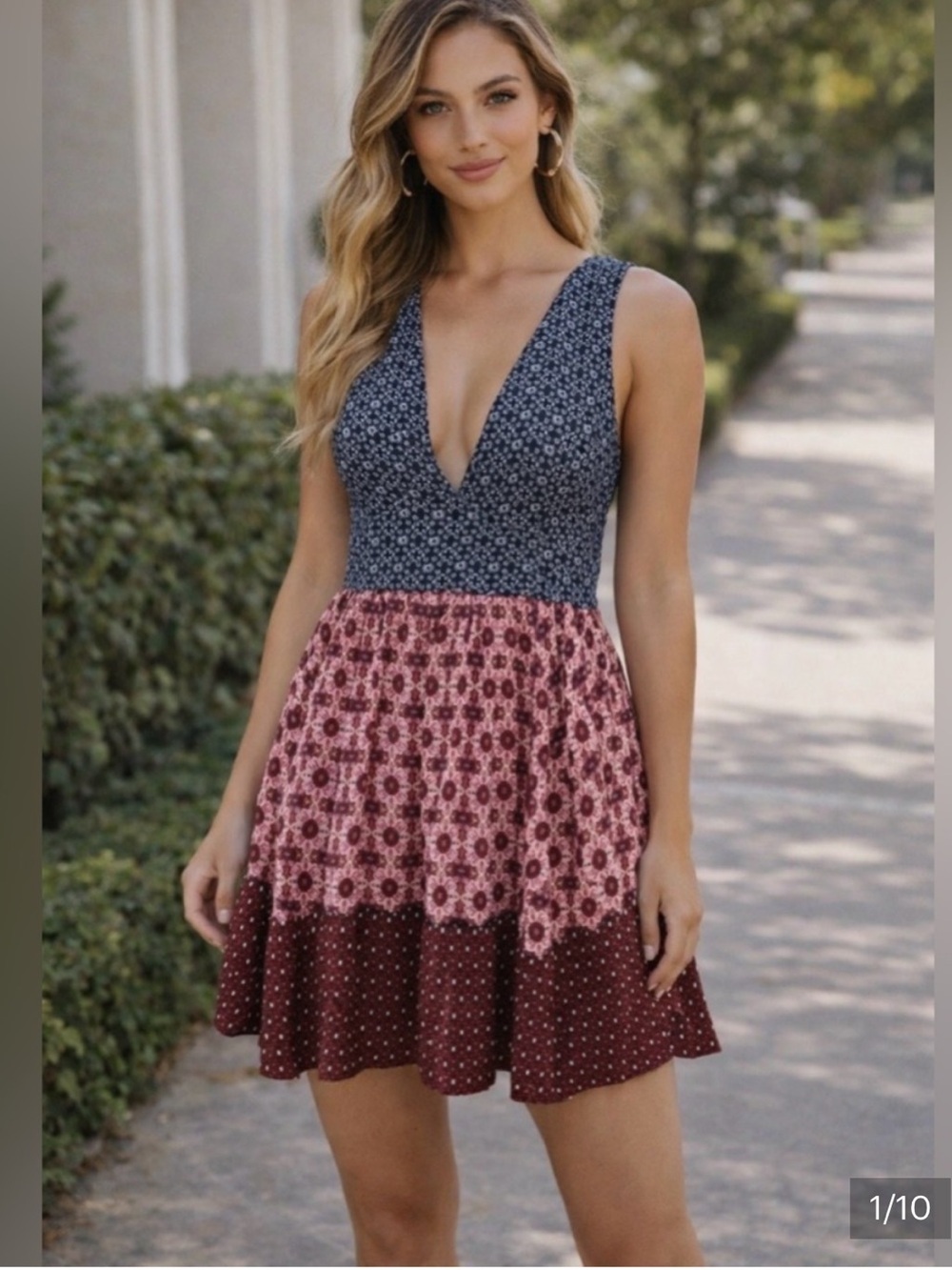 Lulu's Blue & Pink La Vie en Rose Tie Backless Mini Dress